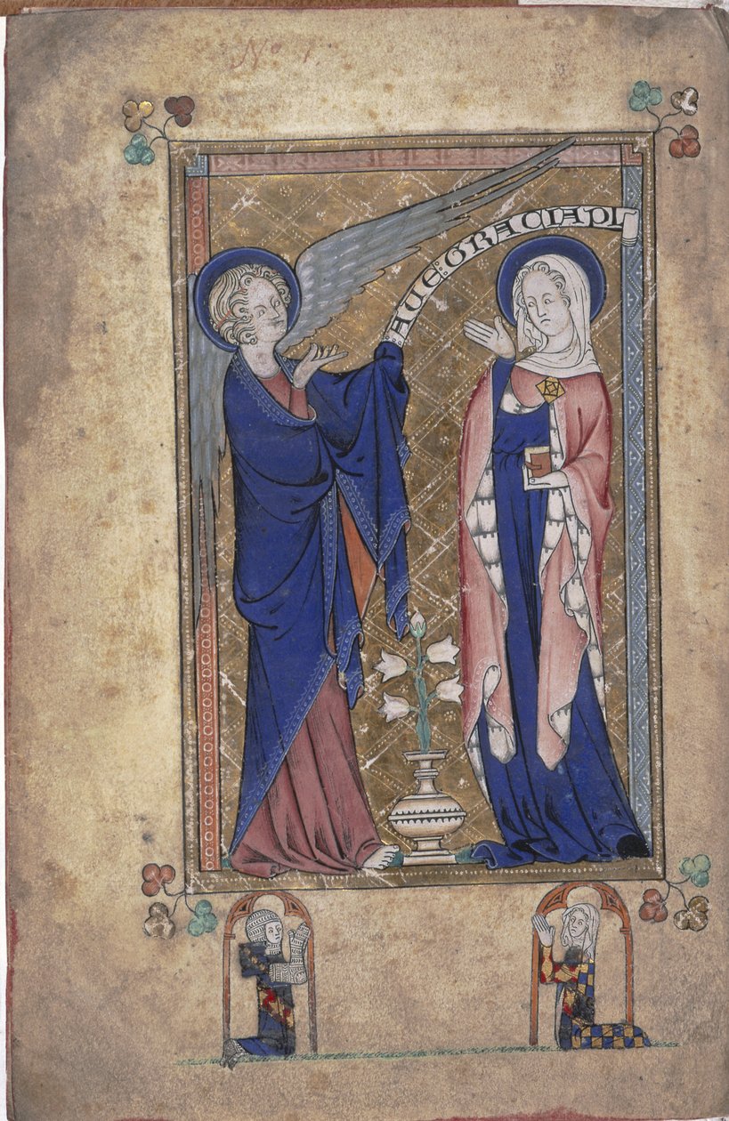 Ms 242 Folio 2v, Anunciation to the Virgin, Grey-Fitzpayne Hoursista tekijältä English School