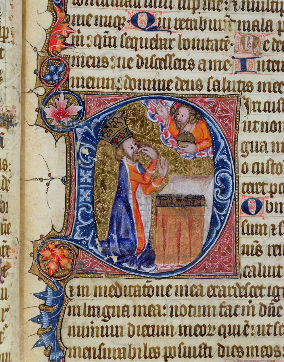 Ms 26 f.22r. Psalmi 38, Daavid osoittaa suuhunsa, Ramsey Abbey Psalter, n. 1380 tekijältä English School