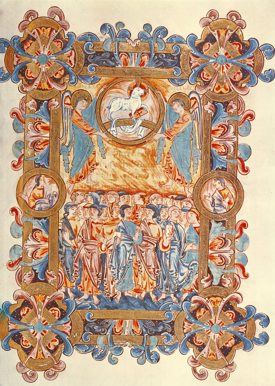 Ms 274 (Y-6) fol.158 Karitsaa palvova joukko, Robert of Jumiegesin messaalista, n. 1016 tekijältä English School