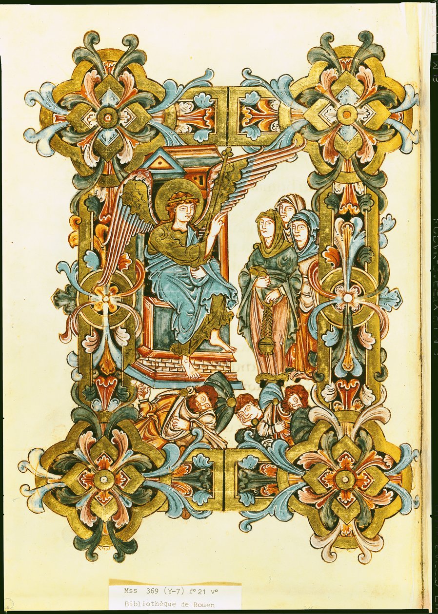 Ms 369 fol.21v Pyhät naiset haudalla, Winchesterin paavista, 10. vuosisadan lopusta 1100-luvun alkuun tekijältä English School