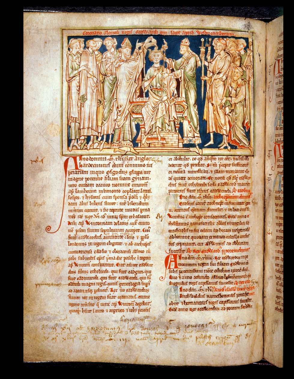 Ms 6712 (A.6.89) fol.115v Edward the Confesor (1004-66) pienoismalli Flores Historiarumista, Matthew Paris, 1250-52 tekijältä English School