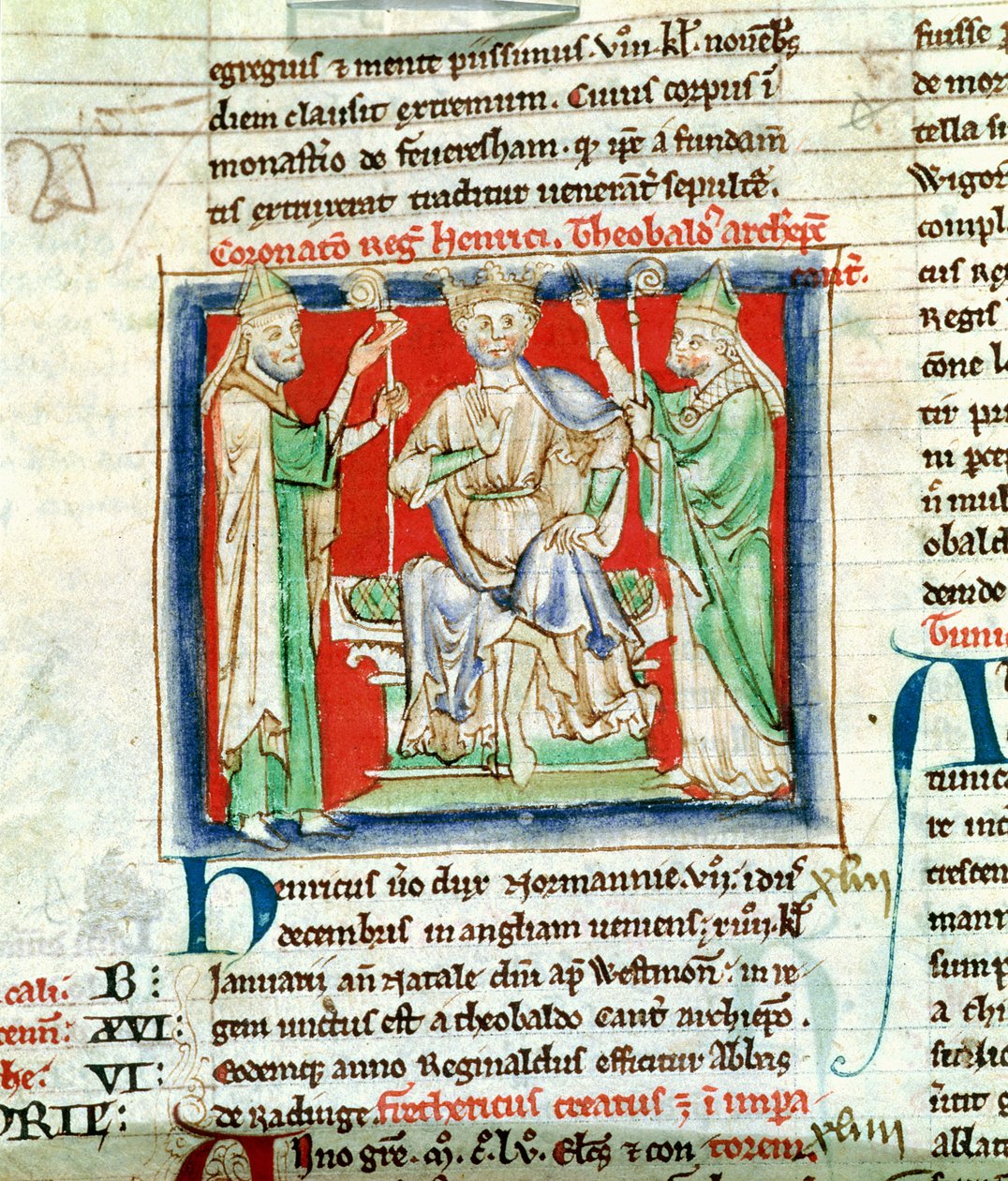 Ms 6712 (A.6.89) fol.135v Henrik II (1133-89) miniatyyri Flores Historiarumista, Matthew Paris, 1250-52 tekijältä English School