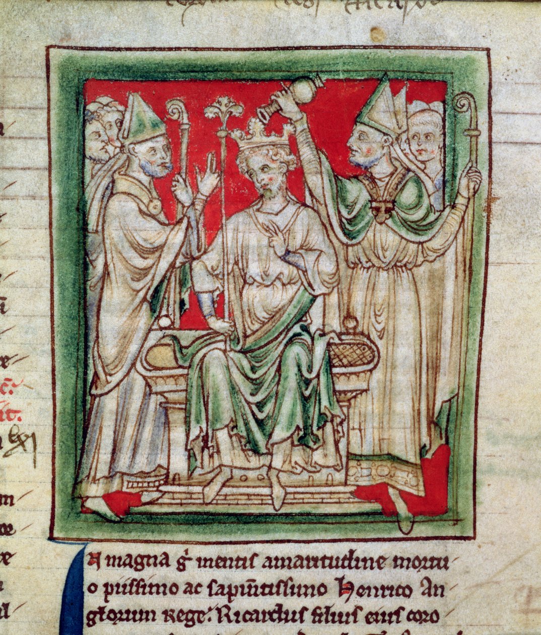 Ms 6712 (A.6.89) fol.141r Richard I (1157-99) miniatyyri Flores Historiarumista, Matthew Paris, 1250-52 tekijältä English School