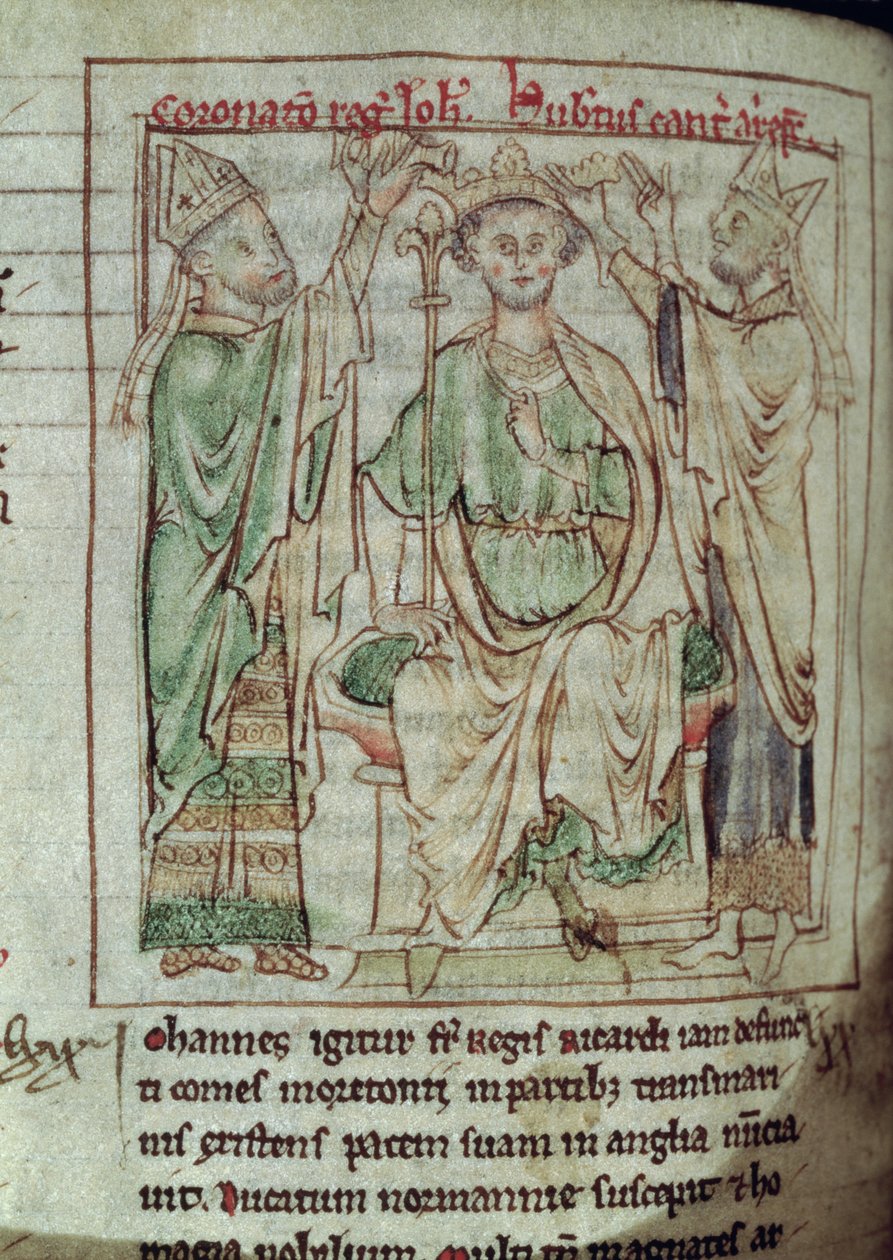Ms 6712 (A.6.89) fol.144v King John (1167-1216), miniatyyri Flores Historiarumista, Matthew Paris, 1250-52 tekijältä English School