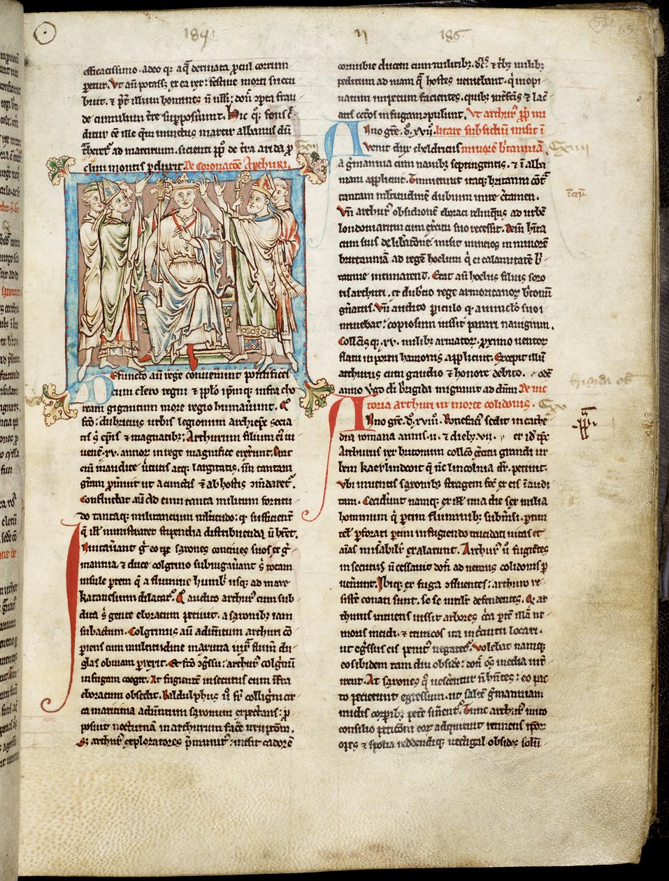 Ms 6712 (A.6.89) fol.53 King Arthur, miniatyyri Flores Historiarumista, Matthew Paris, n. 1250-52 tekijältä English School