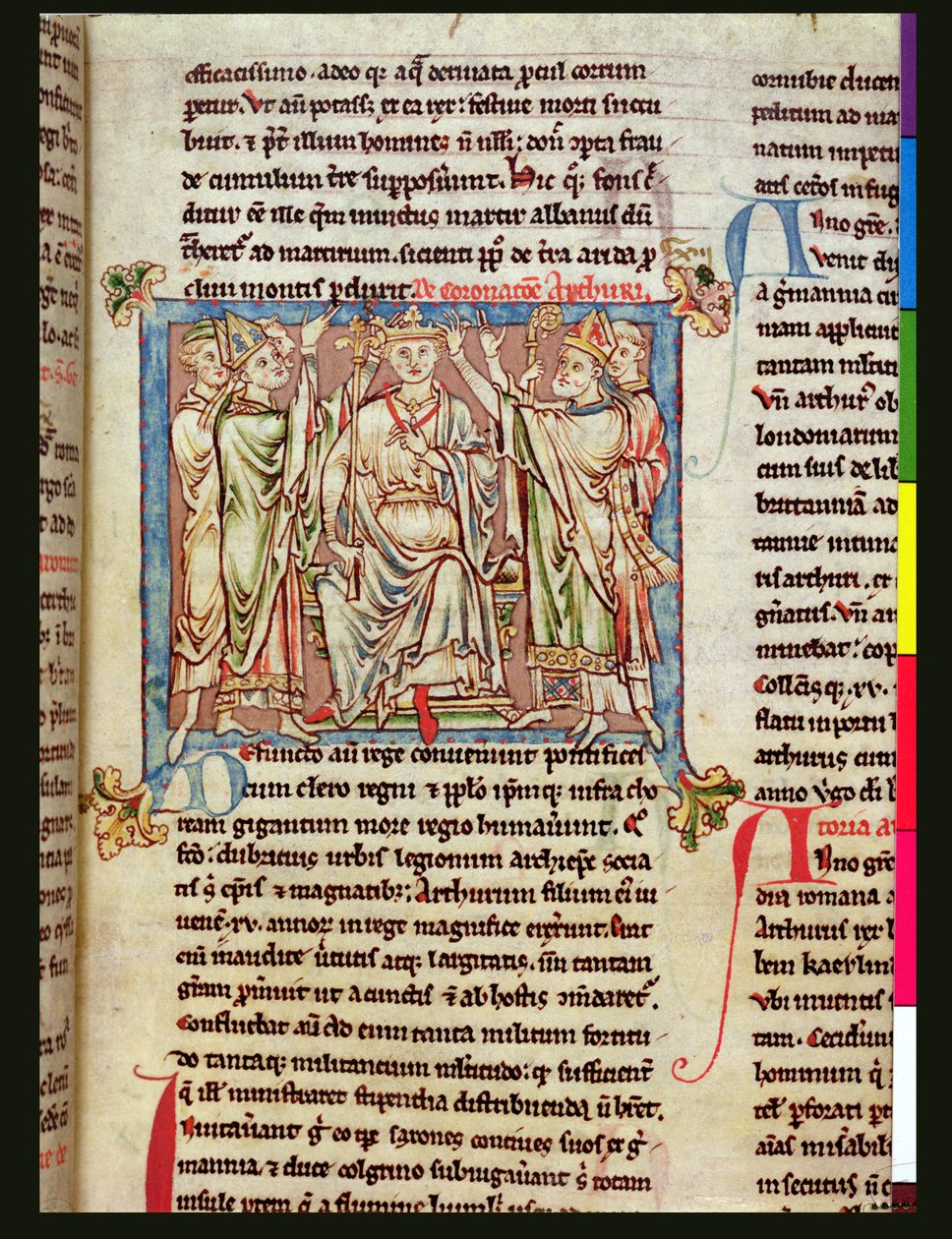 Ms 6712 (A.6.89) fol.53 King Arthur, miniatyyri Flores Historiarumista, Matthew Paris, n. 1250-52 tekijältä English School