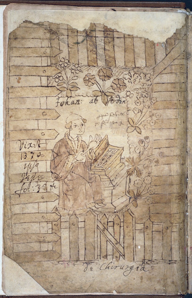 Ms Hunter 112 f.1v Arderne Yrttipuutarhassa, Johannis Ardernen Incerti Avctoris tekijältä English School