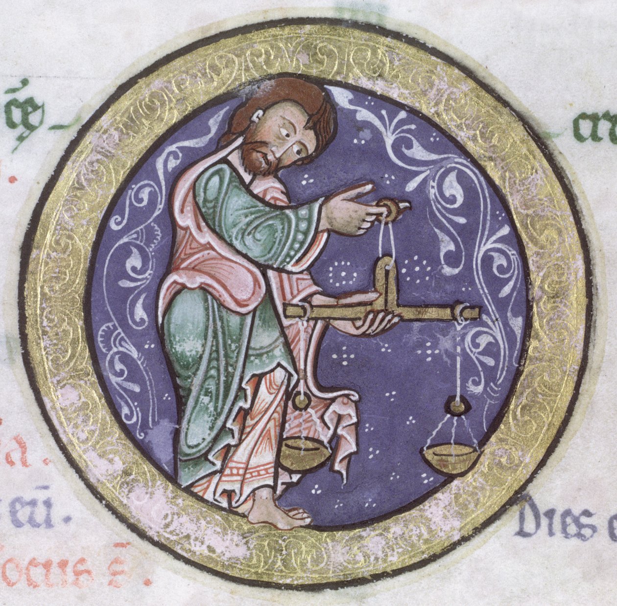 Ms Hunter 229 f.5r Libra, Hunterian Psalter, n. 1170 (kynä & muste ja tempera vellum) (yksityiskohta) tekijältä English School