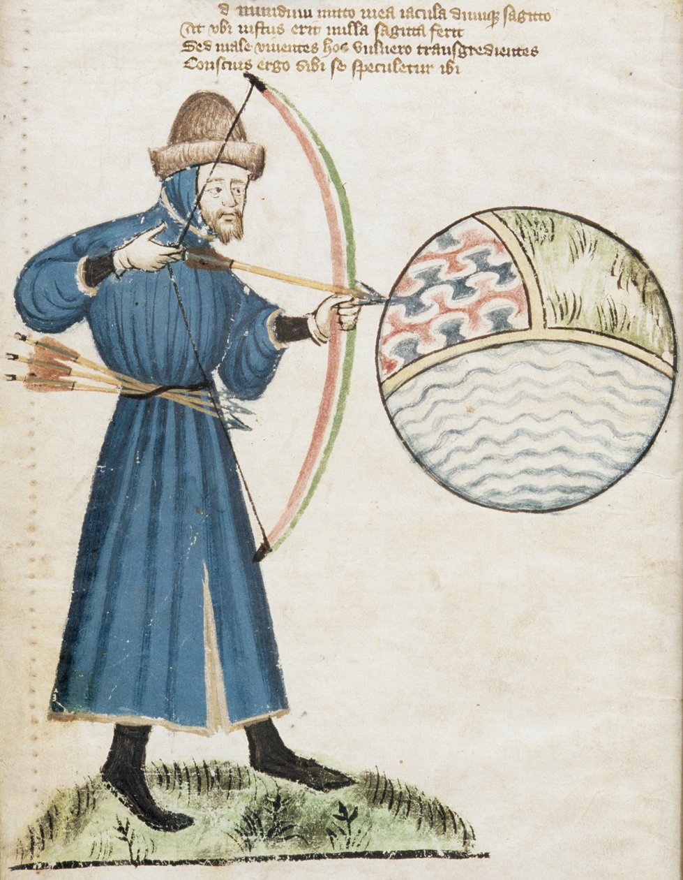 Ms Hunter 59 f.6v Archer ampuu maapalloa, Vox Clamatis, John Gower (1330-1408) tekijältä English School
