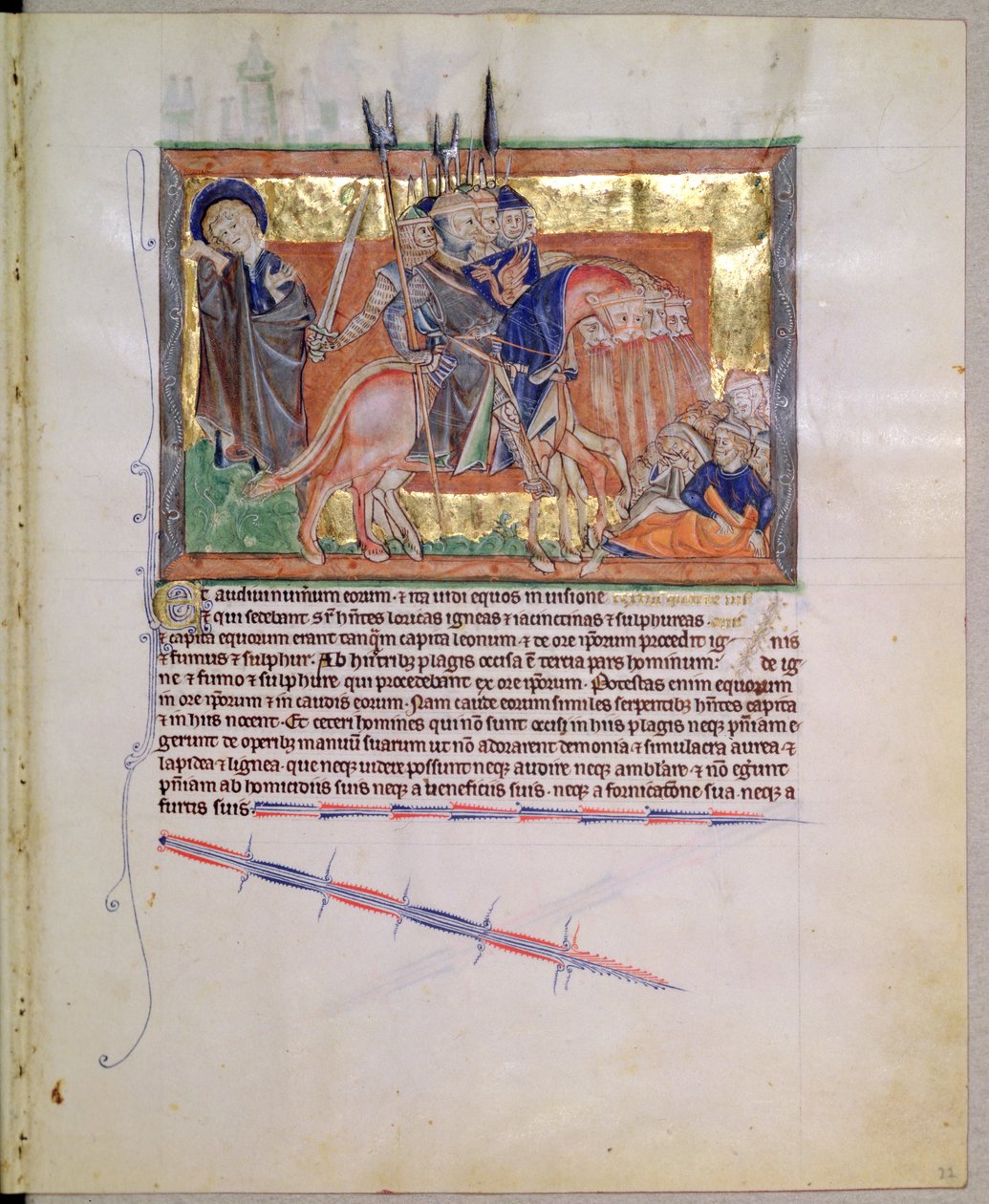 Ms L.A. 139-Lisboa fol.20 Ratsumiesten armeija, Gulbenkian Apokalypsista, n. 1256-70 tekijältä English School