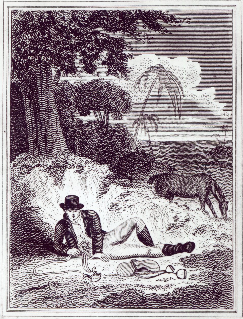 Mungo Park Afrikassa, kuvitus teoksesta "Travels in the interior districts of Africa: performed in the years 1795, 1796, and 1797", julkaistu vuonna 1816 (painettu). tekijältä English School