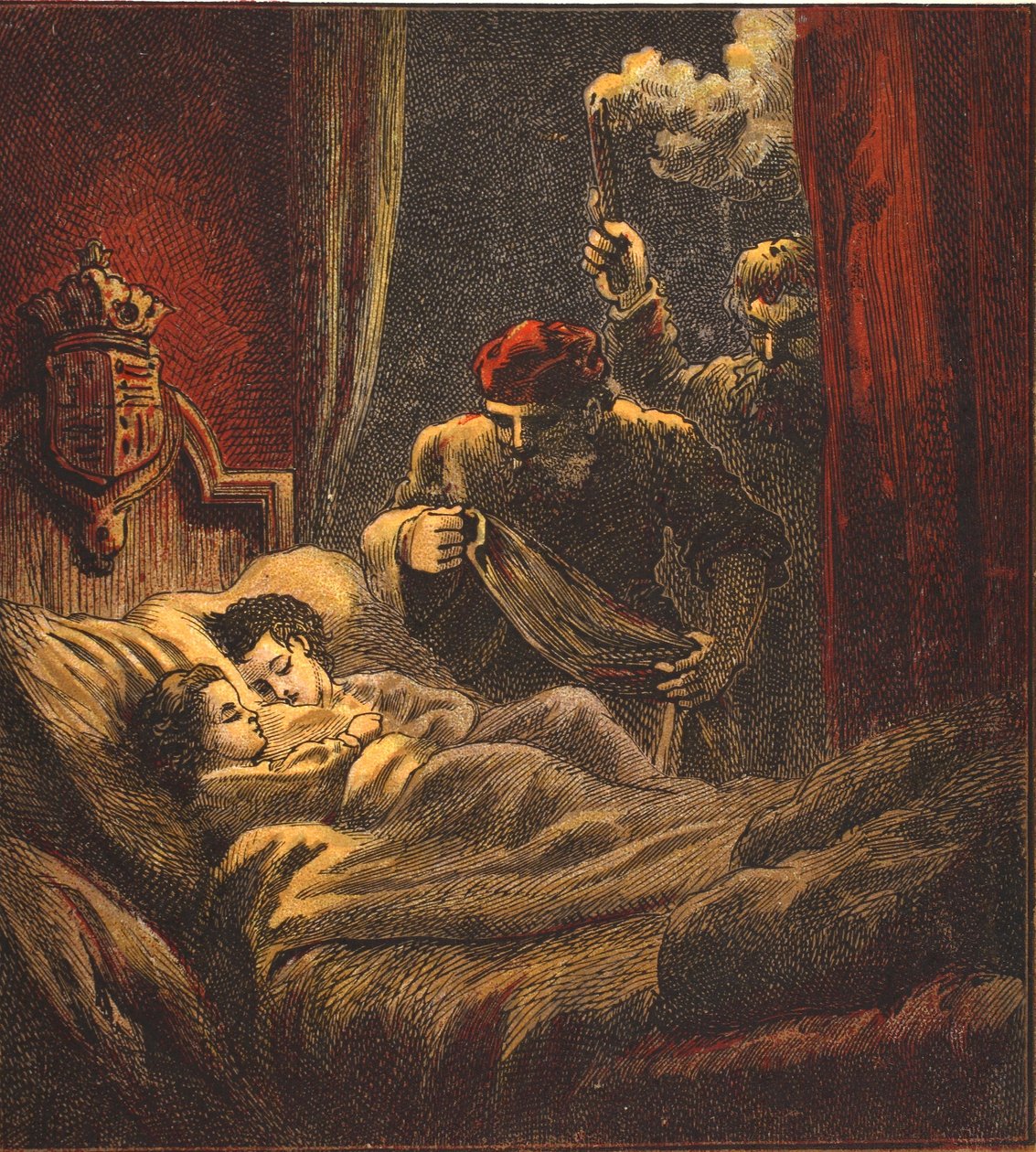 Pienten prinssien murha, pubi. 1890 (värilitografia) tekijältä English School