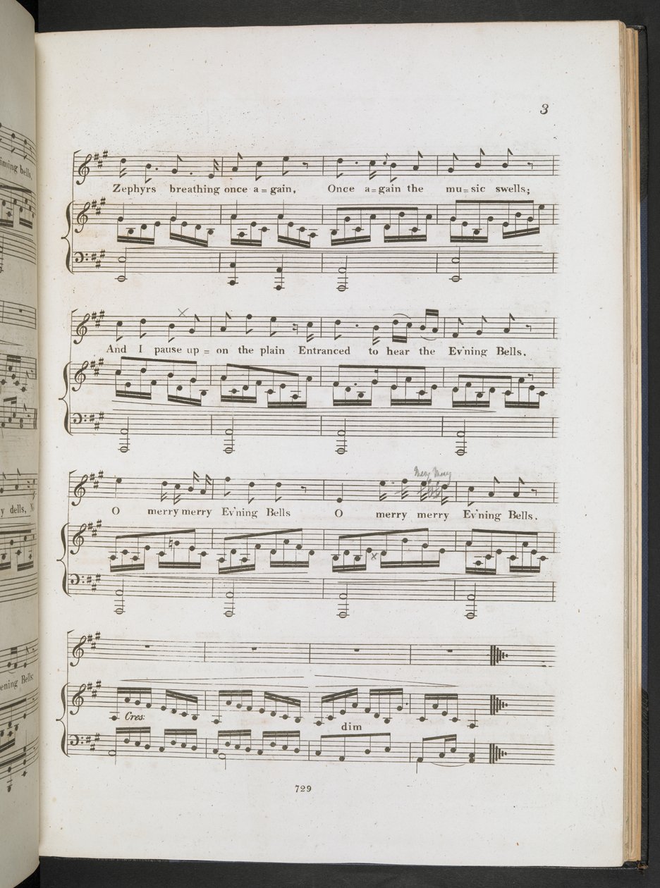 Musiikkikappale kappaleeseen Sweet the Merry Bells Ring Round John Clare & F.W. Crouch, n. 1820 (painettu) tekijältä English School