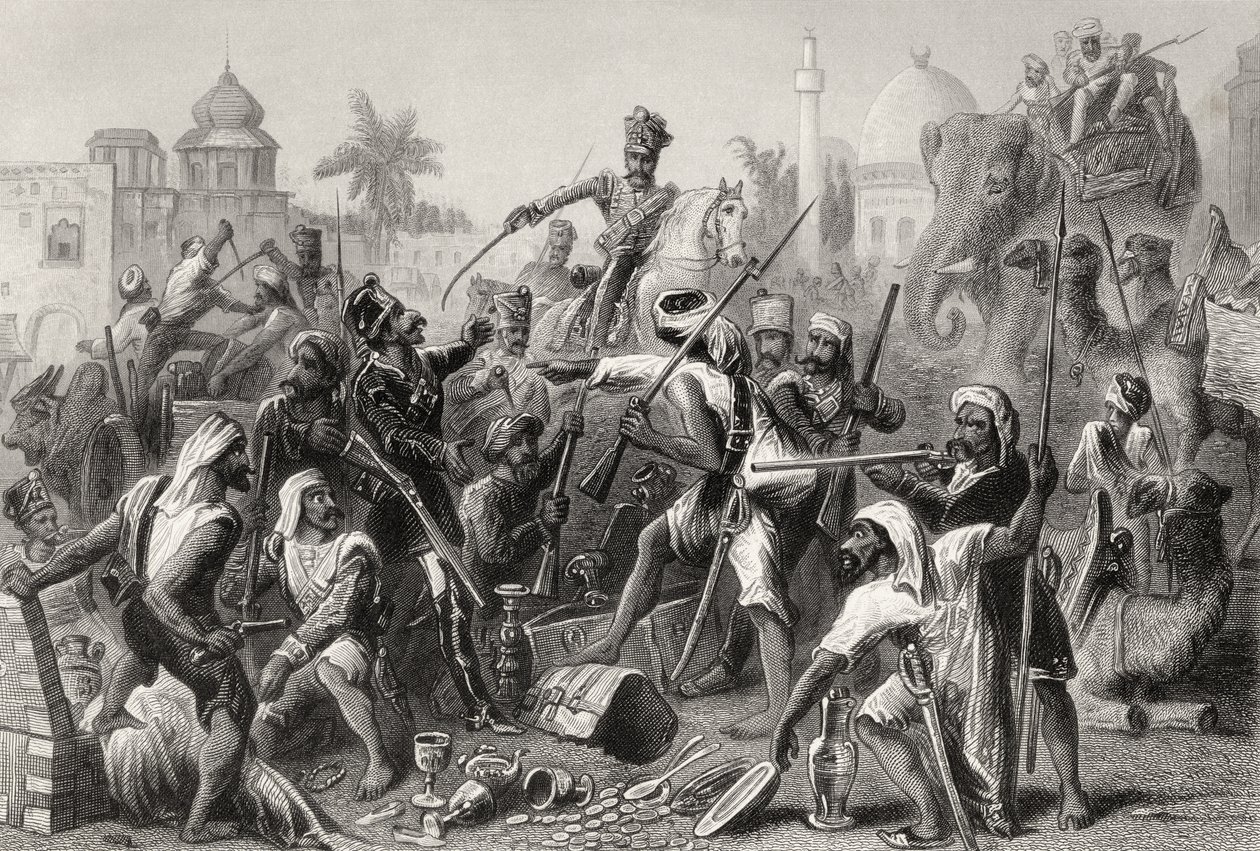 Kapinalliset Sepoys jakavat saaliista, "Intian kapinan historiasta", julkaistu vuonna 1858 tekijältä English School