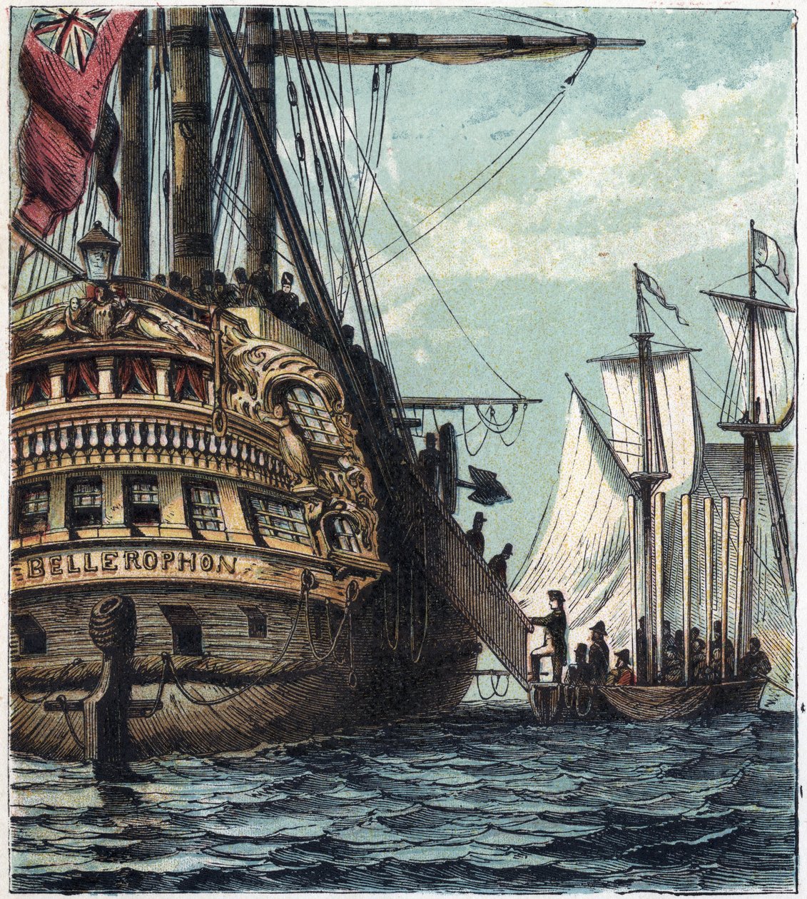 Napoleon I toimitetaan englantilaisille. Nousu Napoleonista Sainte-Heleneen (Sainte Helene) Bellerophon-laivalla 15. heinäkuuta tekijältä English School