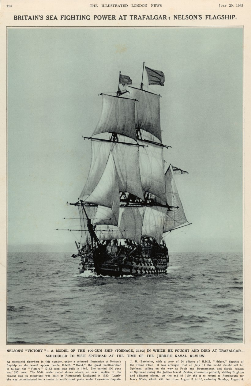 Nelsons Victory: malli 100 aseesta, jossa hän taisteli ja kuoli Trafalgarissa, The Illustrated London News Royal Naval and Military Review Number, 20. heinäkuuta 1935 tekijältä English School