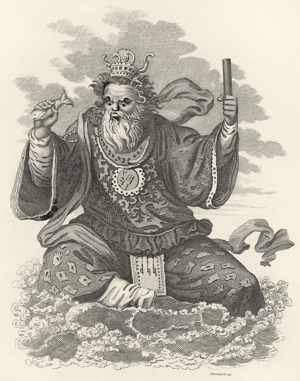 Kiinan Neptunus, kuva The World: tai nykyinen universumin tila, joka on yleinen ja täydellinen kokoelma moderneja matkoja ja matkoja, kirjoittanut Cavendish Pelham, julkaistu, Lontoo tekijältä English School