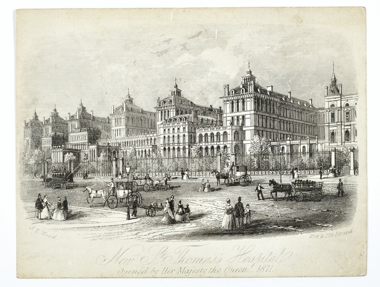 New St. Thomass Hospital, jonka avasi Hänen Majesteettinsa Kuningatar 1871, pubi. J.T. Puu tekijältä English School