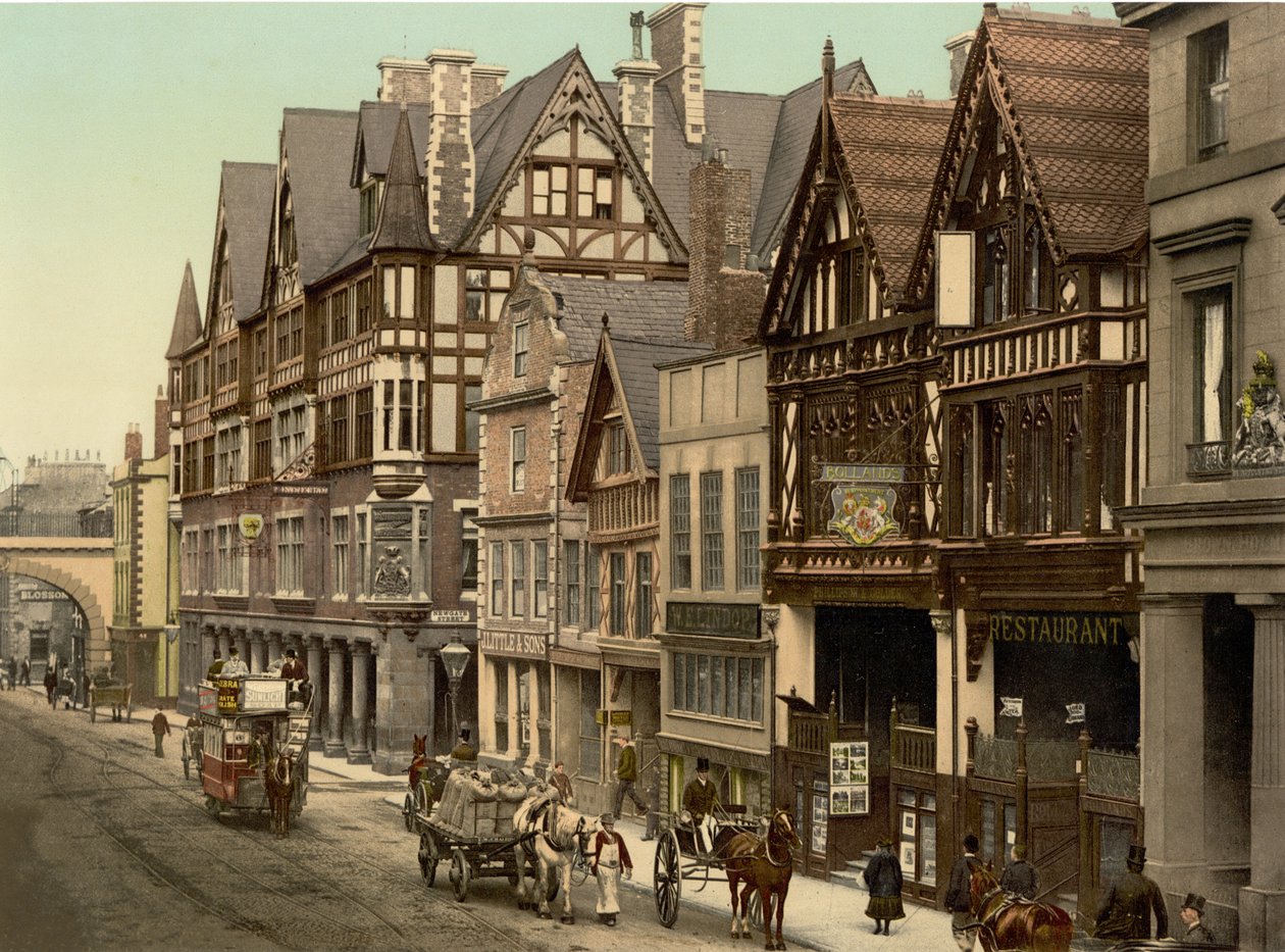 Newgate Street, Chester (käsin värjätty valokuva) tekijältä English School