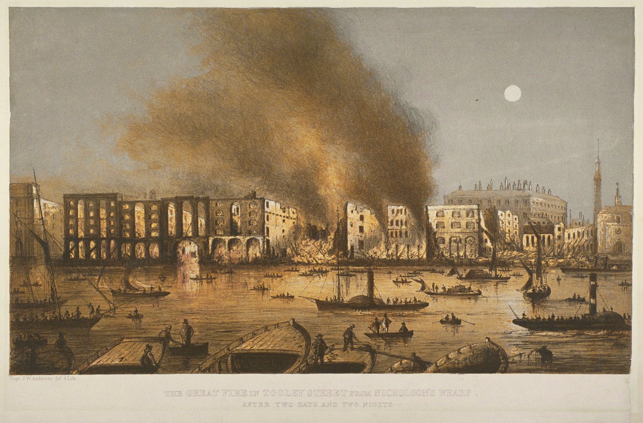 Yönäkymä vuoden 1861 tulipalosta Tooley Streetissä, Bermondseyssa, 1861 tekijältä English School