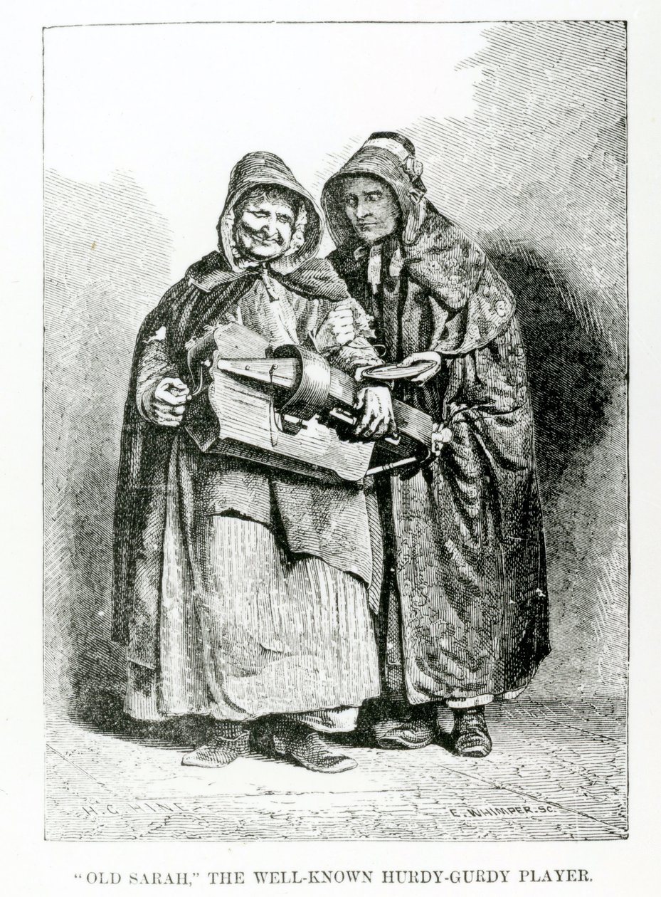 Vanha Sarah Tunnettu Hurdy-Gurdy Player, n. 1840 tekijältä English School