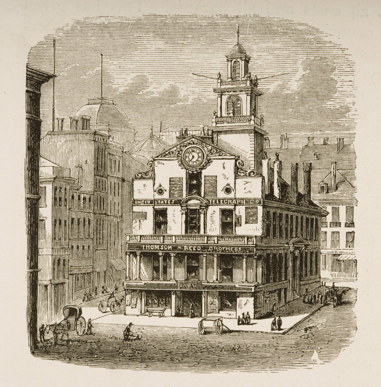 Old State House, Boston, noin 1870, Religious Tract Societyn julkaisemasta American Picturesista, 1876 tekijältä English School