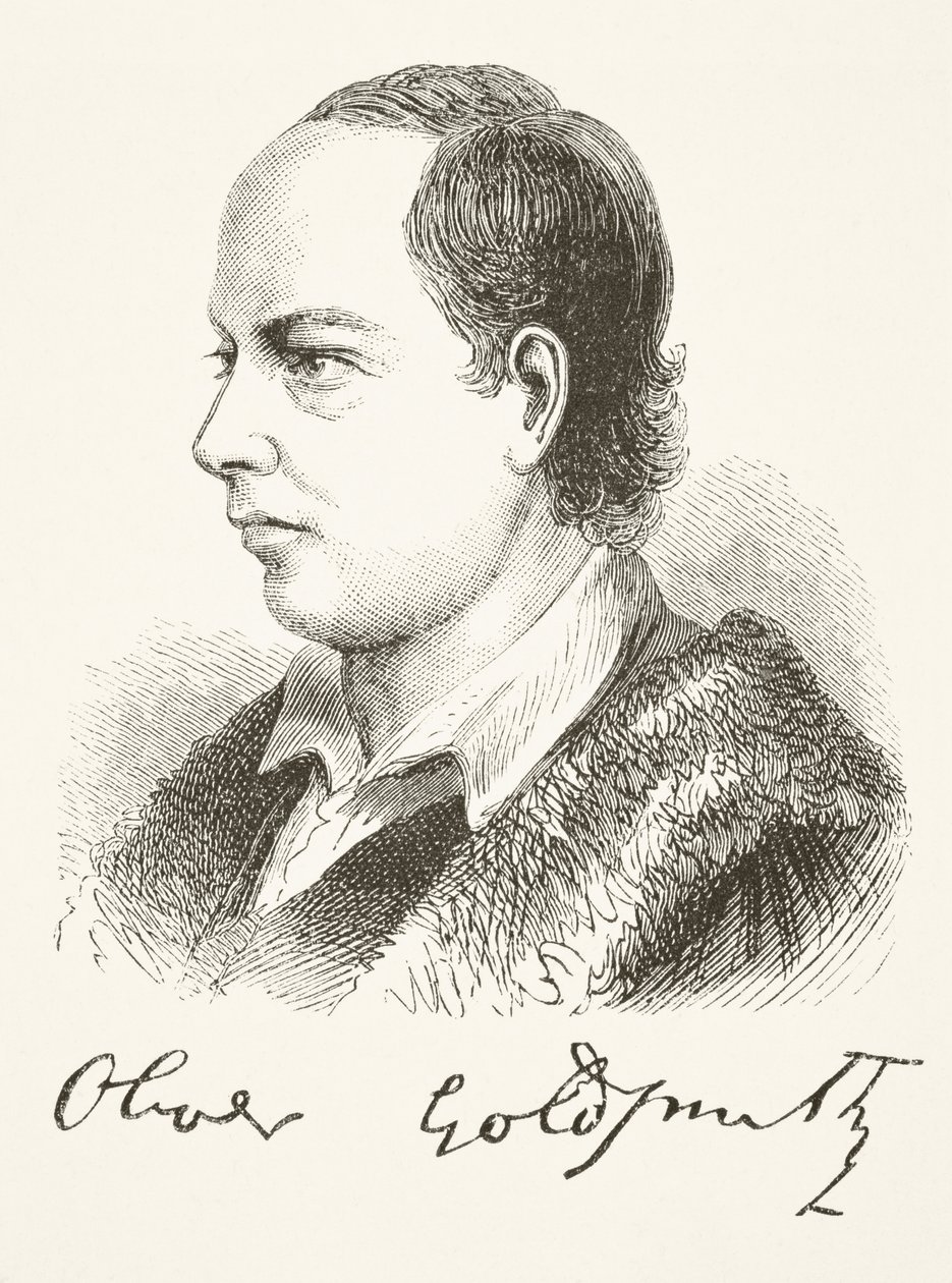 Oliver Goldsmith, William Hickman Smith Aubreyn (1858-1916) teoksesta The National and Domestic History of England, julkaistu Lontoossa, noin 1890 tekijältä English School