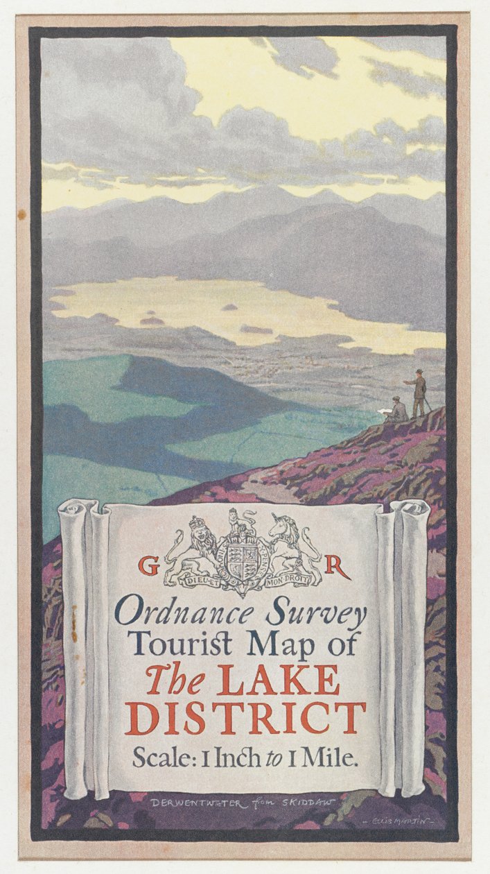 Ordnance Survey turistikartta järvialueelta, n. 1920 (väri litho) tekijältä English School