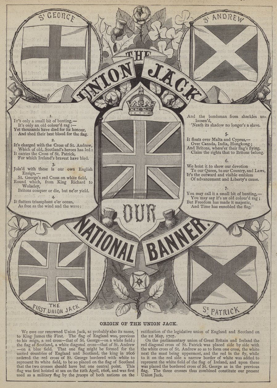 Union Jackin alkuperä (kaiverrus) tekijältä English School