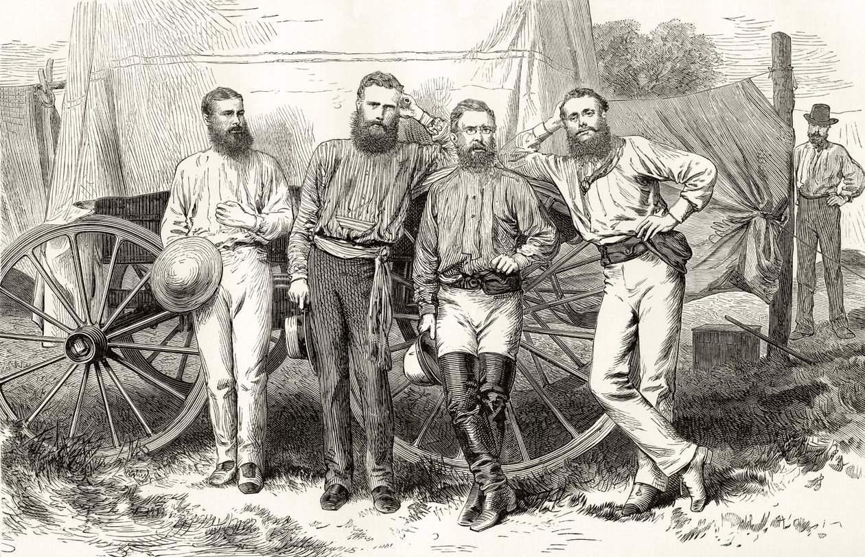 Overland Telegraph Party, n. 1872, Howard Willoughbyn "Australian Pictures" -julkaisusta, julkaisija Religious Tract Society, Lontoo, 1886 tekijältä English School