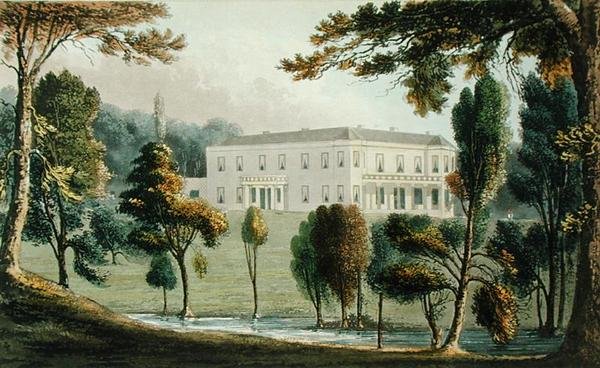 Oxton House, Ackermannin "Repository of Arts" -julkaisusta, julkaistu n. 1826 (värilitho) tekijältä English School