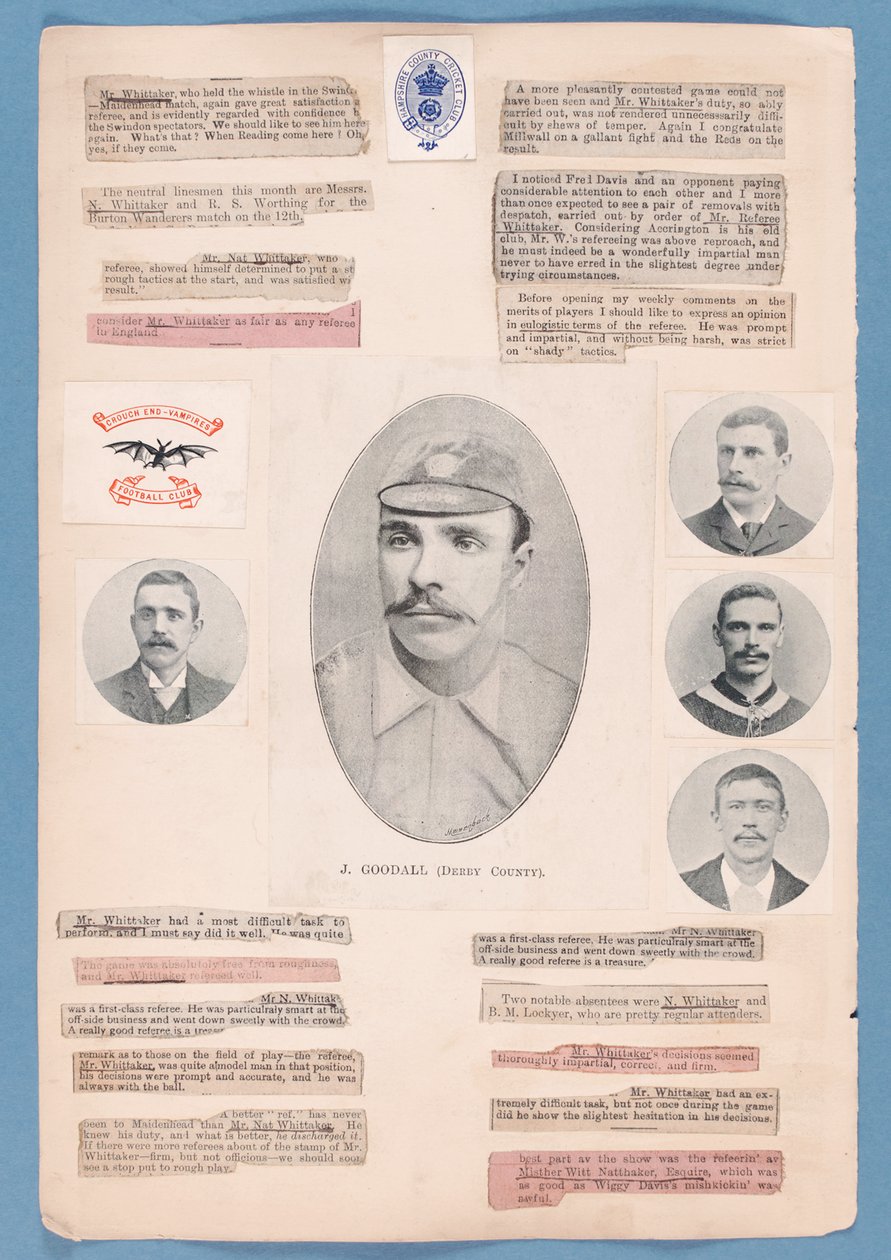 Sivu Nat Whittakerin kaudella 1895-1896 kokoamasta leikekirjasta tekijältä English School