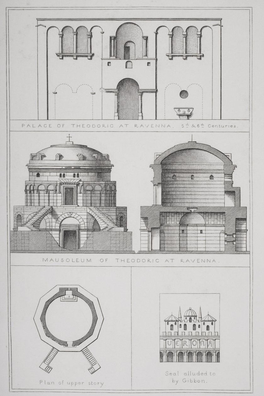 Theodorikin palatsi ja mausoleumi (n. 454-526) Ravennassa, `Agincourtsin taiteen historiasta monumenteilla tekijältä English School