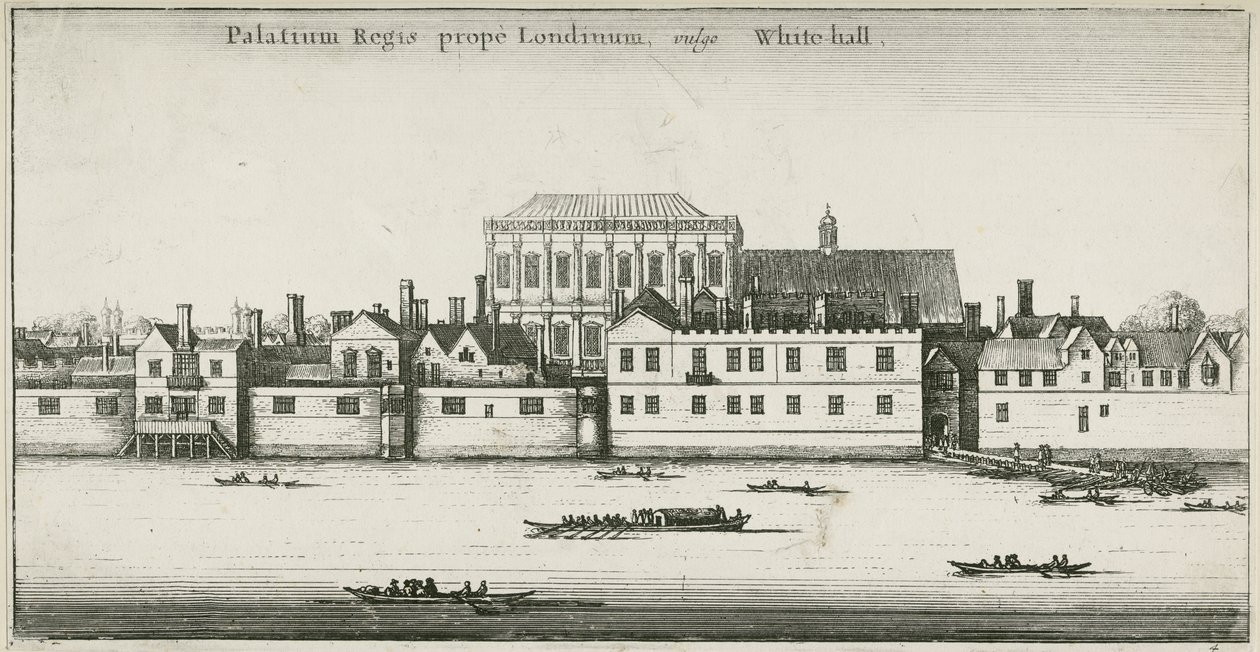 Palace of Whitehall Thames-joelta, Westminster, Lontoo, Iso-Britannia (etsaus) tekijältä English School
