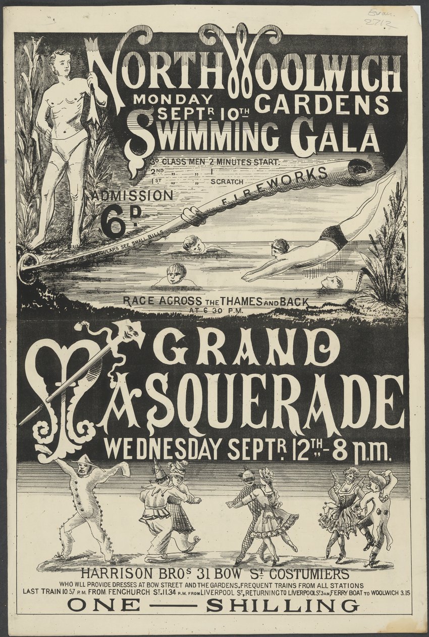 Esite "Uimagaala ja Grand Masquerade, North Woolwich Gardens" tekijältä English School