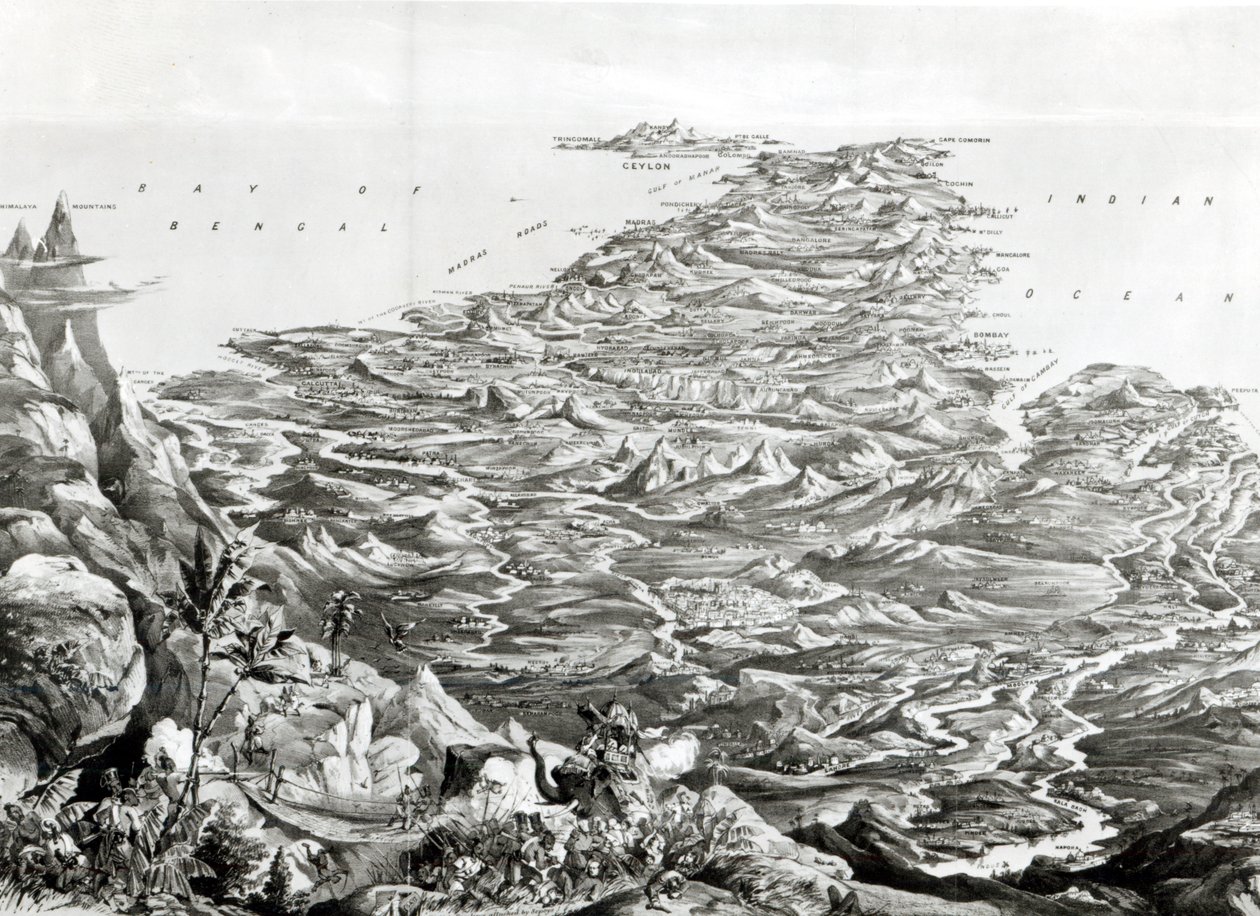 Panoraamanäkymä Intiaan Himalajan vuoristosta, T. Packerin suunnittelema, 1857 tekijältä English School