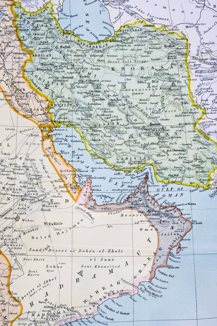 Lähi-idän osittainen kartta, jossa näkyy Punainenmeri, Persianlahti ja Afrikan sarvi 1890-luvulla, Lontoossa julkaistusta The Citizen