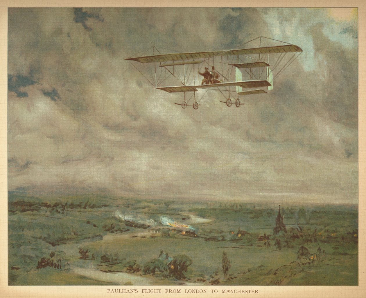 "Paulhanin lento Lontoosta Manchesteriin." Pienten ihmisten ilmalaivojen kirja. Lontoo: Ernest Nister, [1912] tekijältä English School