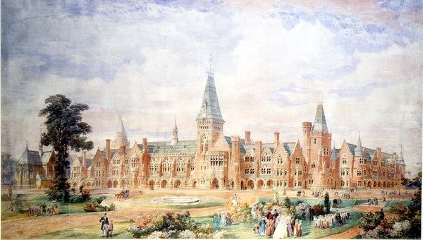 Perspektiivisuunnitelma koululle tai korkeakoululle, n. 1865 tekijältä English School