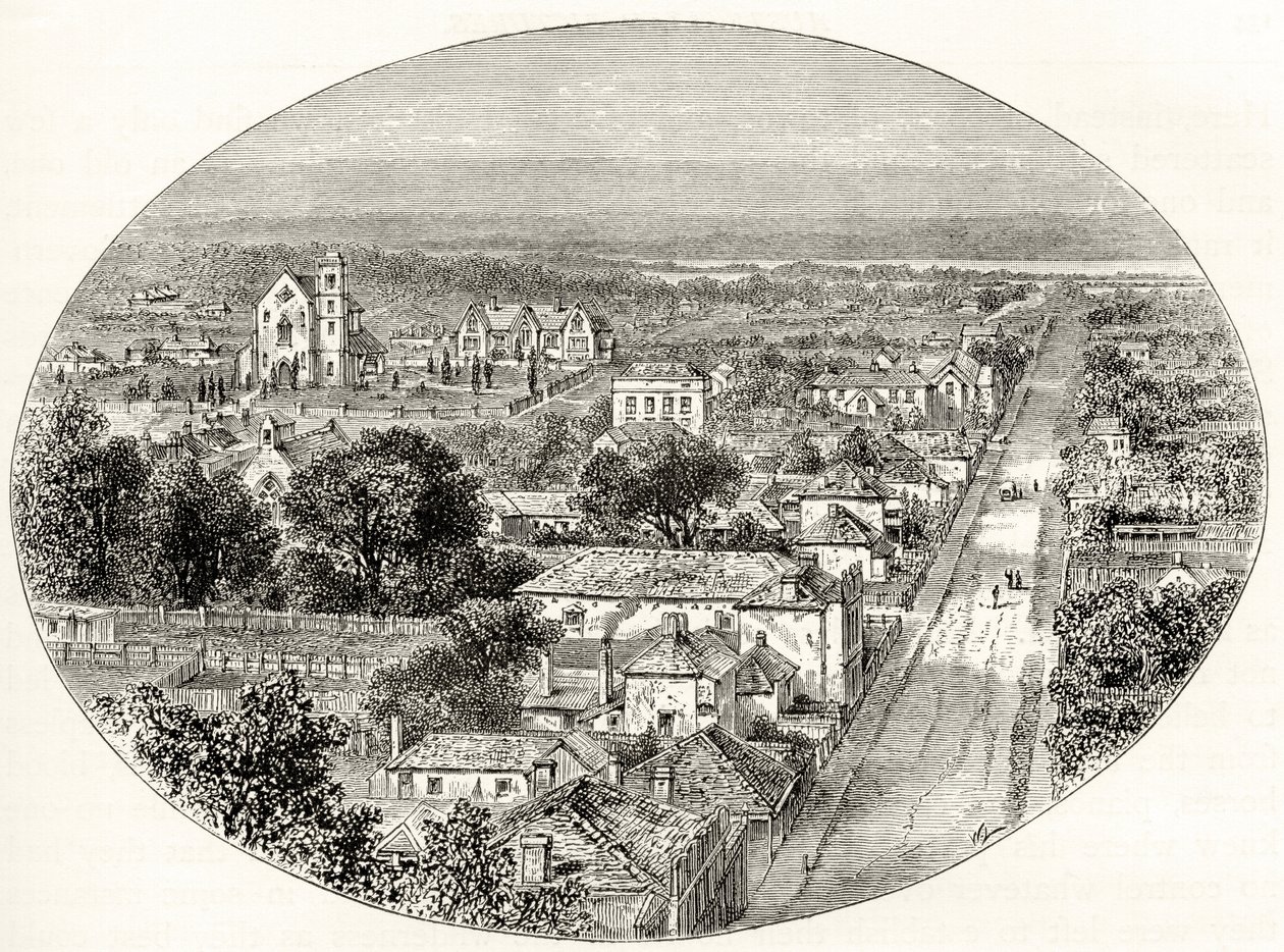 Perth, Länsi-Australia, n. 1880, Howard Willoughbyn "Australian Pictures" -julkaisusta, julkaisija Religious Tract Society, Lontoo, 1886 tekijältä English School