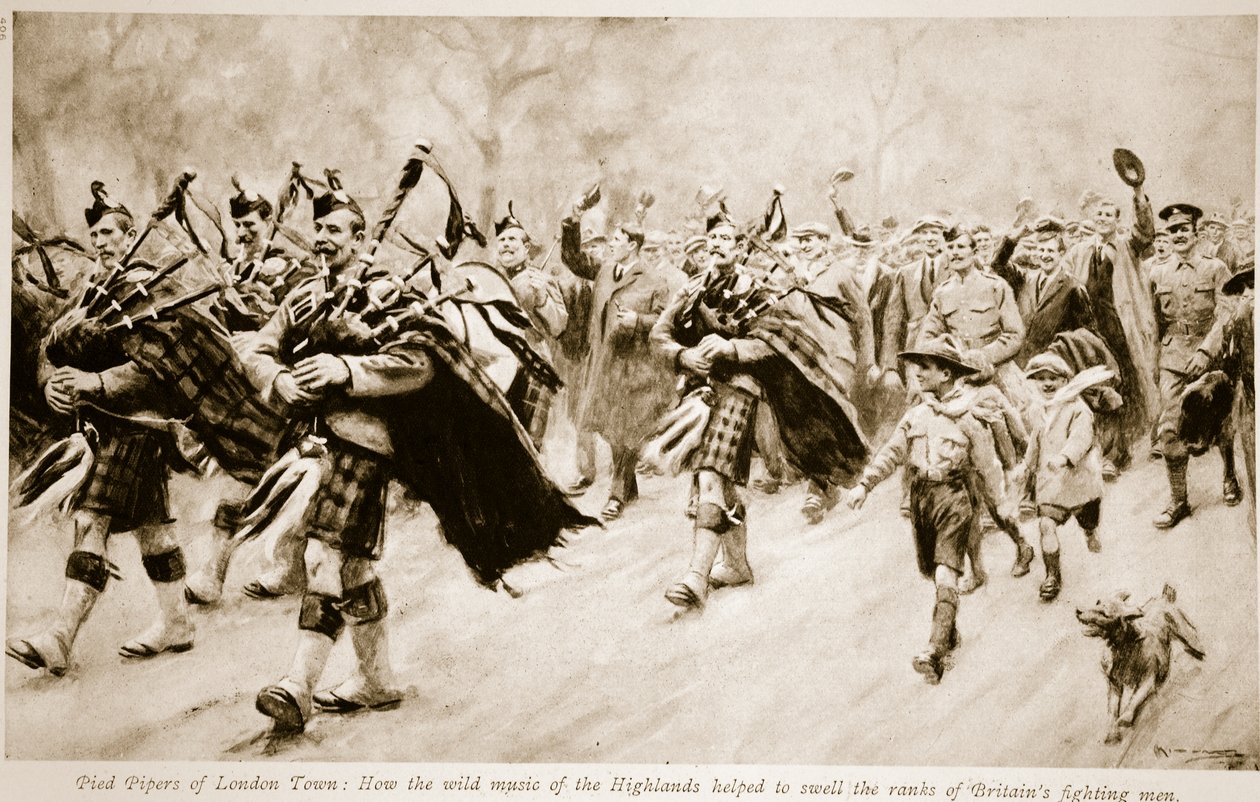 Pied Pipers of London Town: Kuinka Highlandsin villi musiikki auttoi kasvattamaan brittiläisten taistelevien miesten rivejä, 1914-1919 tekijältä English School
