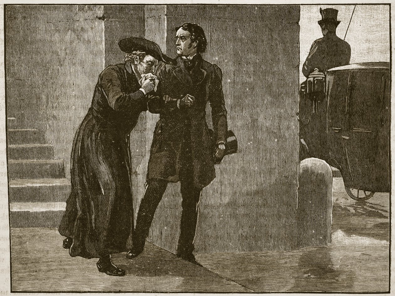 Pius IX eroaa Vatikaanista valepuvussa, 1848, kuvitus Cassells Illustrated History of Englandista (seepiakuva) tekijältä English School