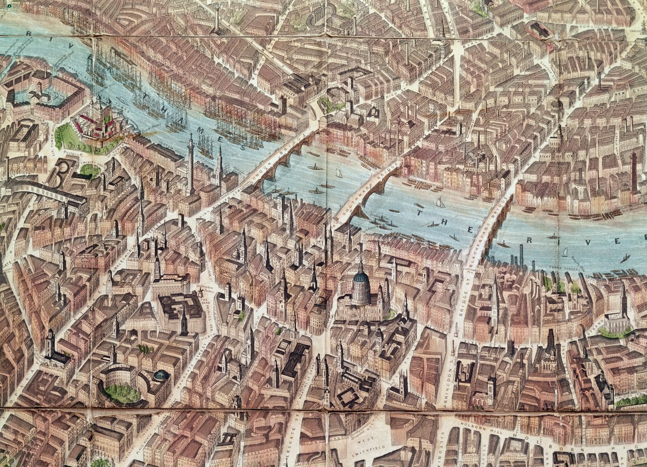 Lontoon suunnitelma Southwarkiin päin (käsinvärinen kaiverrus) tekijältä English School
