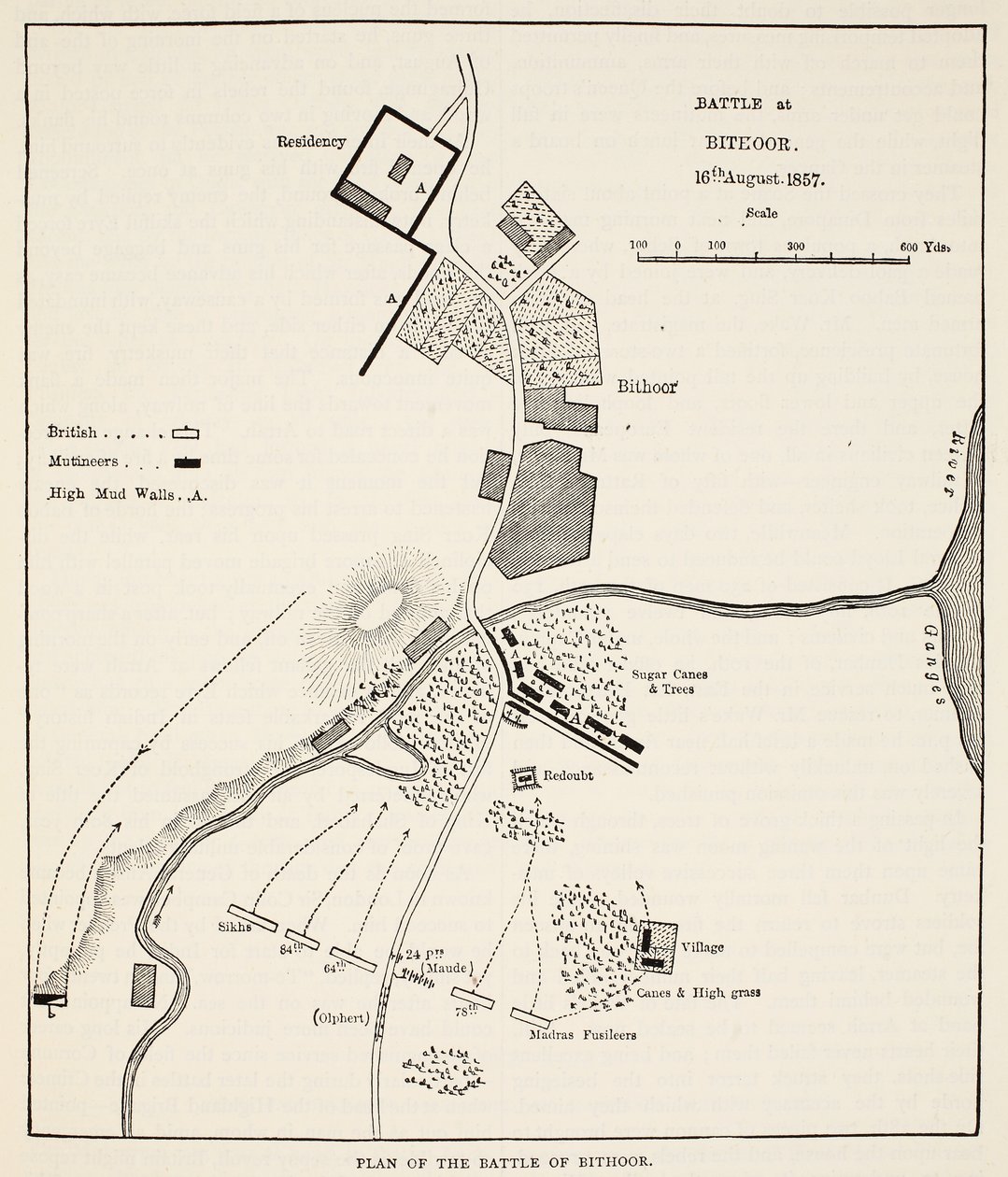 Bithoorin taistelun suunnitelma, 16. elokuuta 1857, Cassells Illustrated History of England tekijältä English School