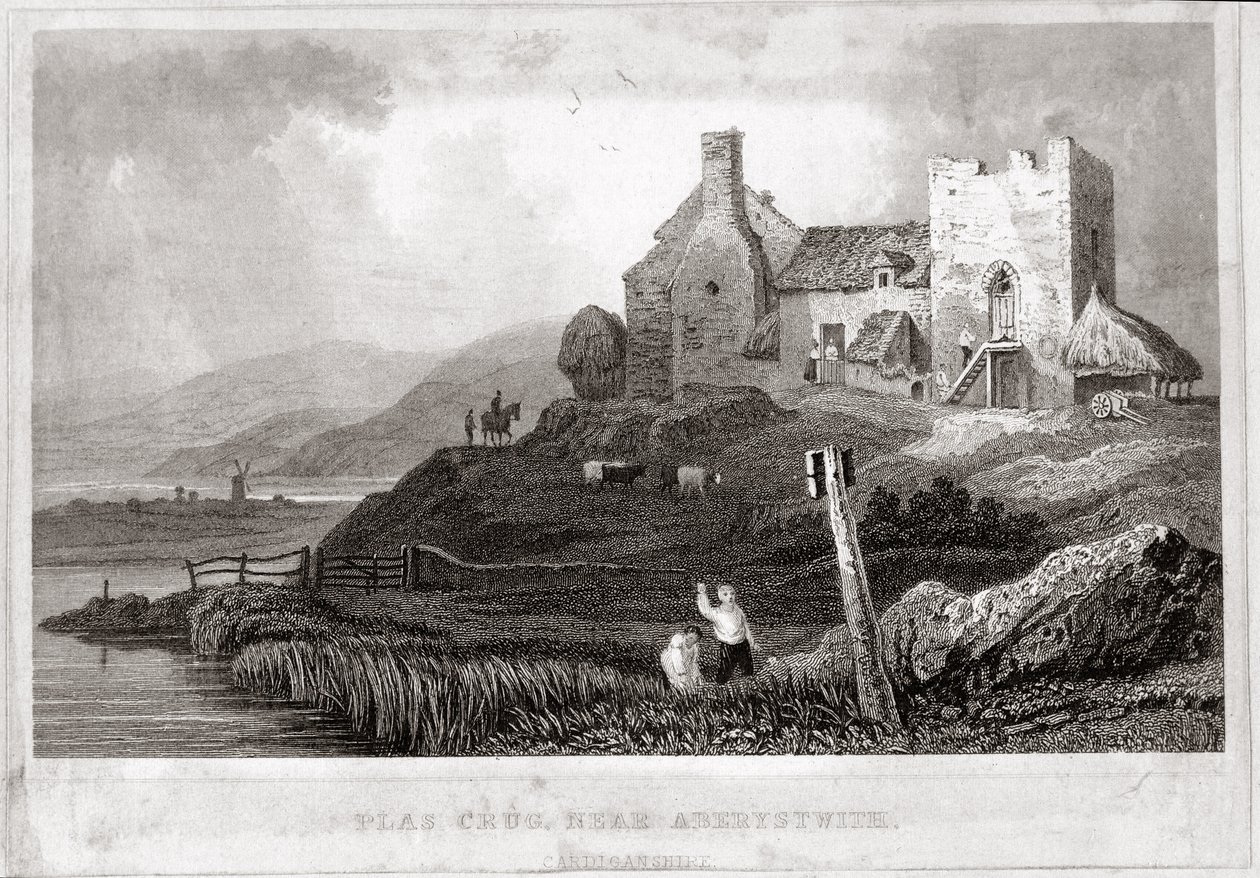 Plas Crug, lähellä Aberystwythiä, Cardiganshire (etsaus) tekijältä English School