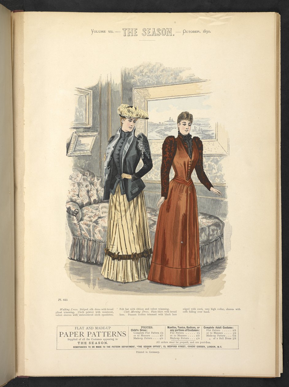 Plate 853, kävelymekko ja kangasaamupuku,  Kausi : Lady