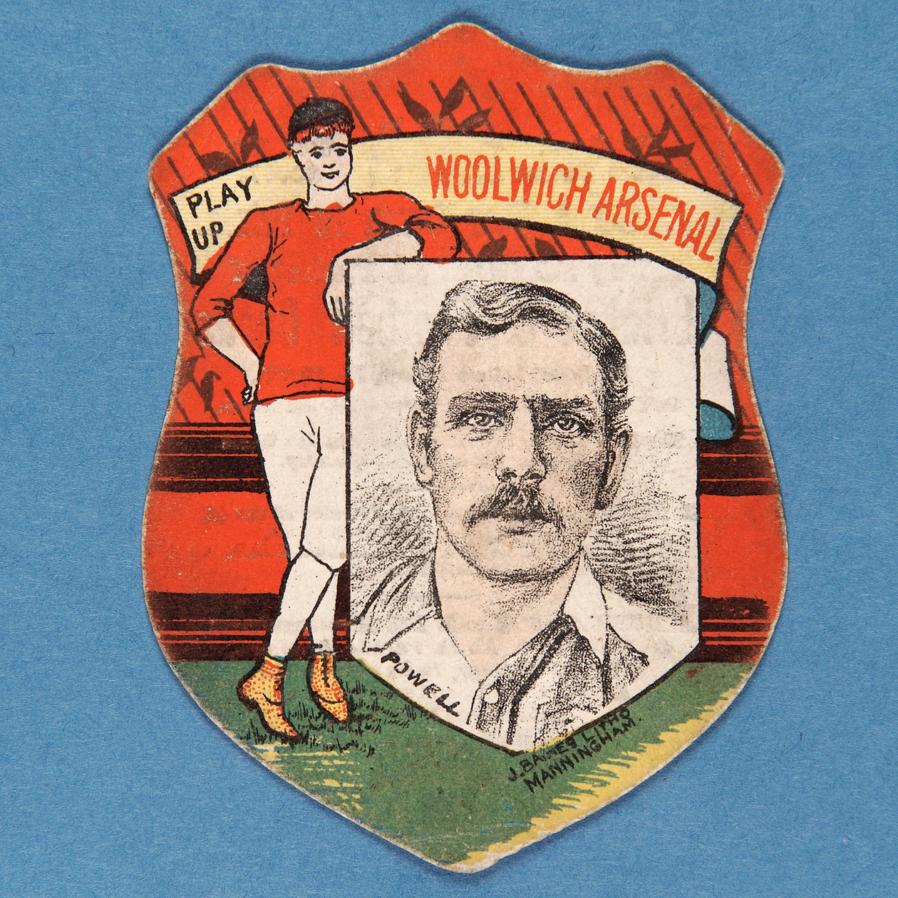 Play Up Woolwich Arsenal Powell, Bainesin kilven muotoinen kortti, 1888-89 tekijältä English School
