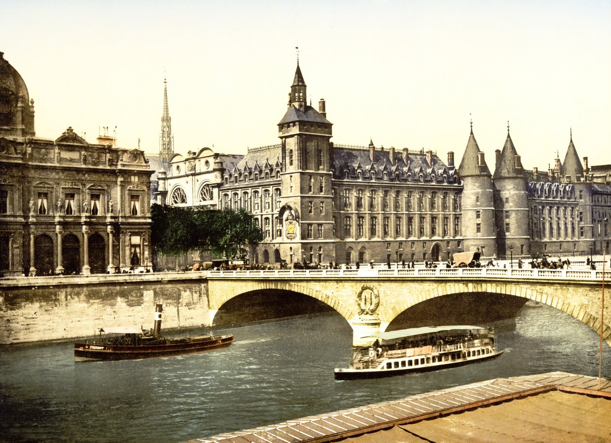 Bridge at Change and Palais de Justice, Pariisi (käsinvärillinen kuva) tekijältä English School