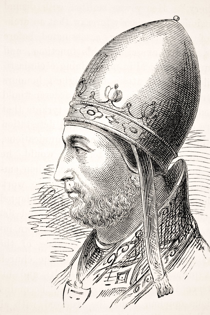 Paavi Adrianus IV, William Aubreyn teoksesta The National and Domestic History of England, julkaistu Lontoossa, noin 1890 tekijältä English School
