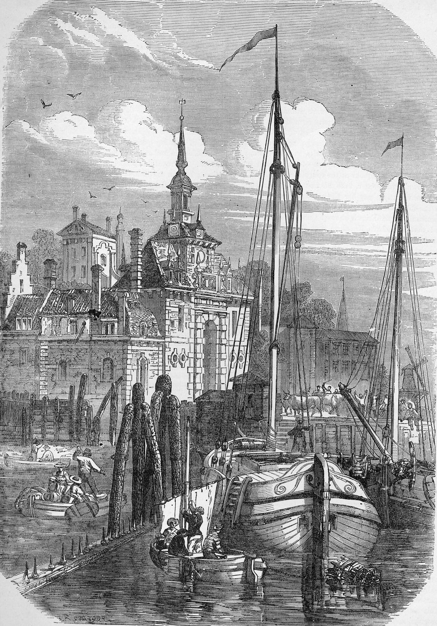 Rotterdamin satama, Hollanti, The Illustrated London News, 1810 tekijältä English School